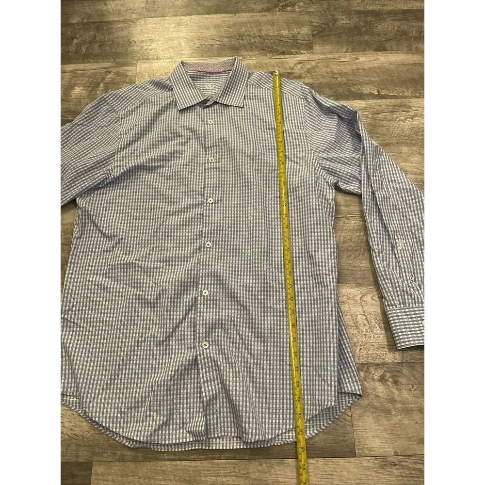 Bugatchi Uomo Dress Shirt Men's‎ Size 17.5 34 Flip Cuff Long Sleeve Blue Lion